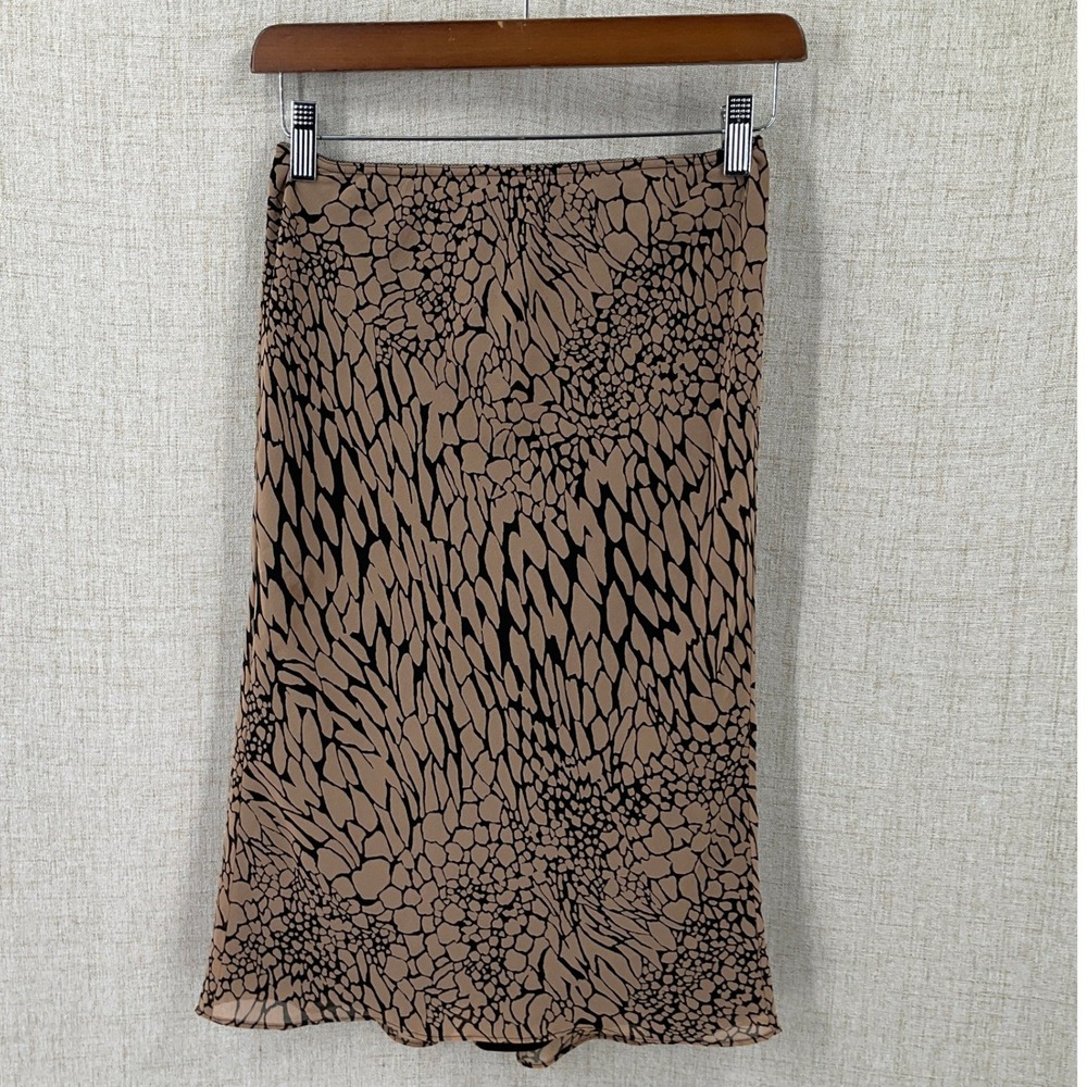 Express Skirt Womens XS Tan Black Abstract Midi Y2K Boho Mobwife Dainty Fairy